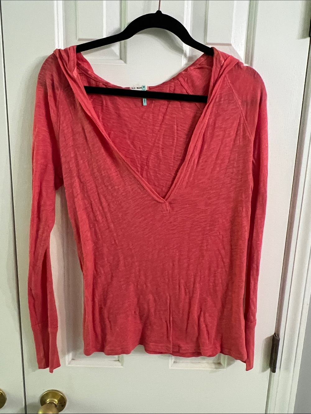 Old Navy Coral V-Neck Hooded Long Sleeve Top
